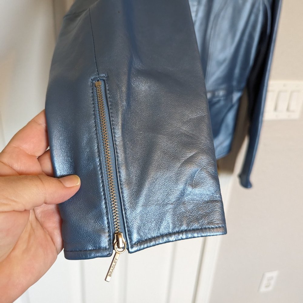 VINTAGE REAL LEATHER | METALLIC / PEARL BLUE | Jacket | L | Bradley Bayou | EUC - Picture 4 of 15